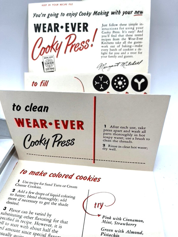 Vintage WearEver Aluminum Cooky (Cookie) Press incl 12 Shapes & recipe cards gallery