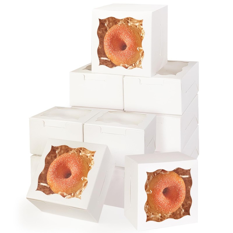 White Bakery Box With Window 4x4x2.5 Inch Macaron Donut Party Case 200 PCS