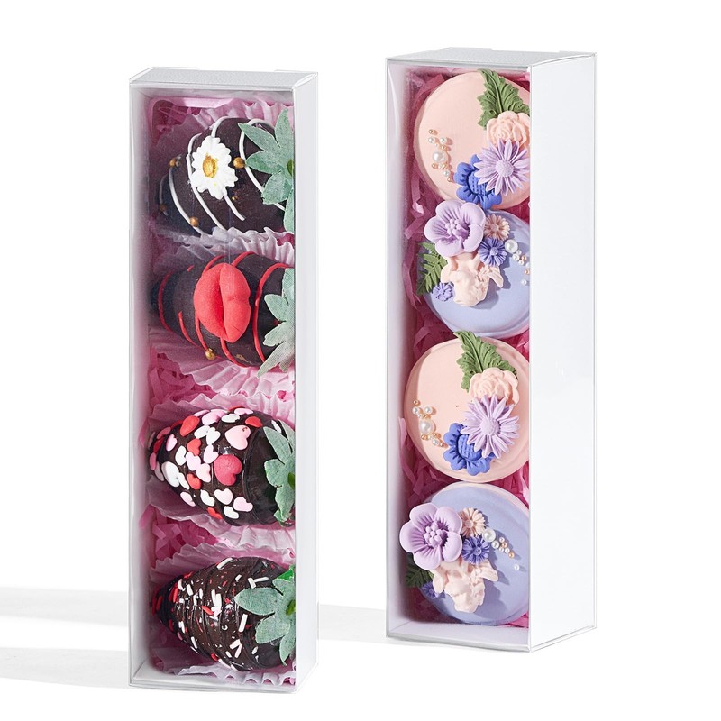 12Pcs 8×2.2×2 Inches Strawberry Boxes with Clear Sleeve Covers