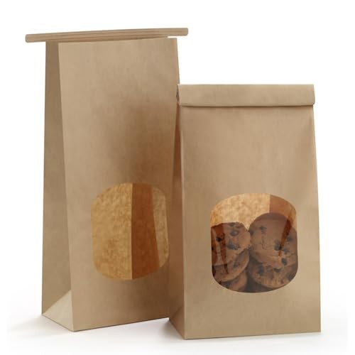 Bakery Bags with Window 100pcs 4.5x2.36x9.6 Inches Window Tin Tie Tab Brown gallery
