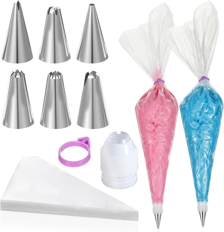200Pcs Pastry Piping Bags & Tips Set 24-Inch Disposable Icing Bags Cake