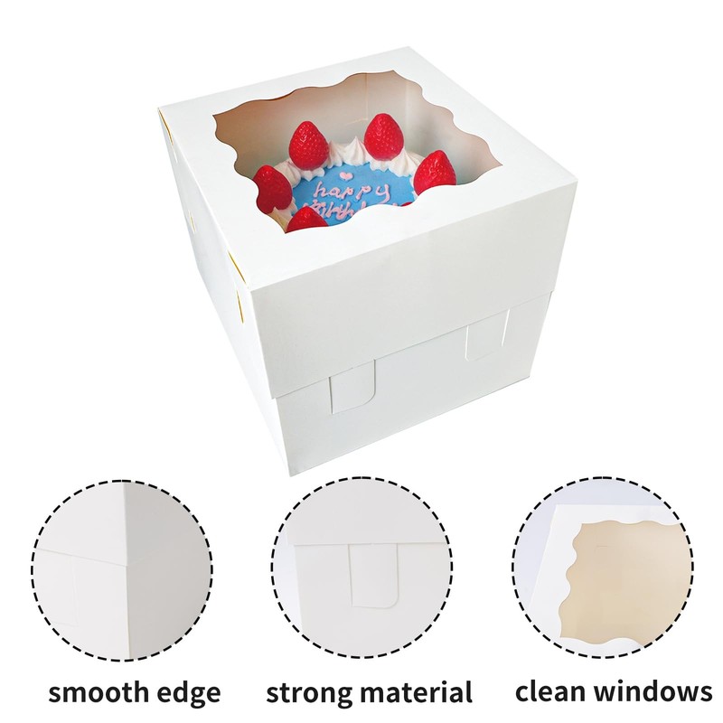 10 PCS White Square Bakery Cake Boxes with Window Container 8x8x8 Inch gallery