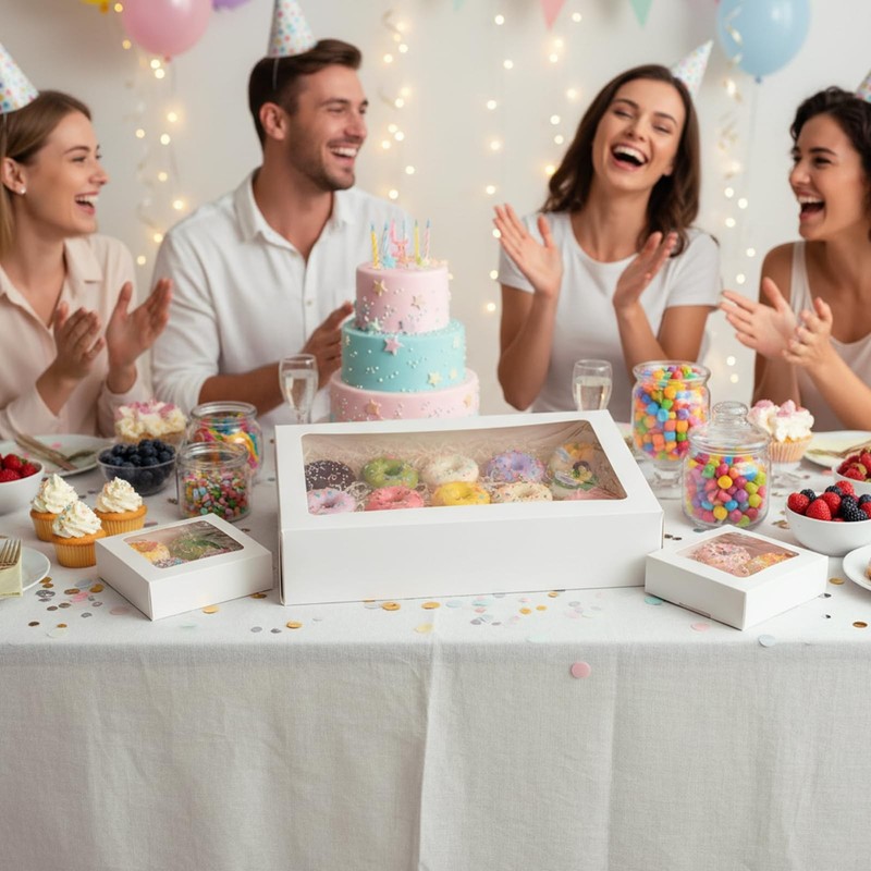 6 Pack 19x14x4 Inch Large Half Sheet Cake Boxes with Thick Cake Boards, White... gallery