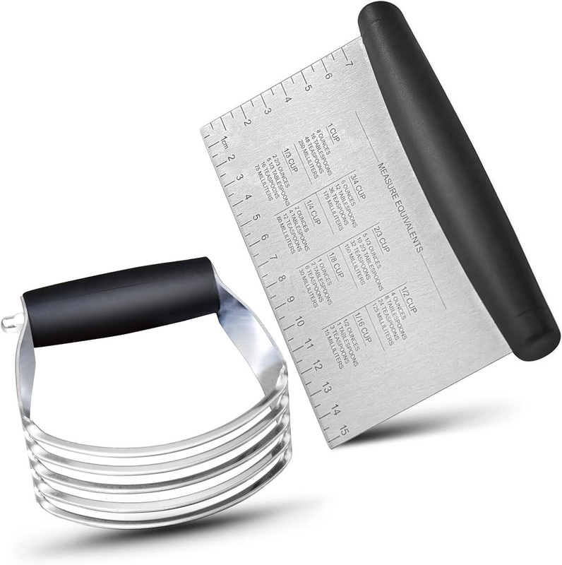 ALLTOP Stainless Steel Bench Scraper and Pastry Blender Cutter Set, Black