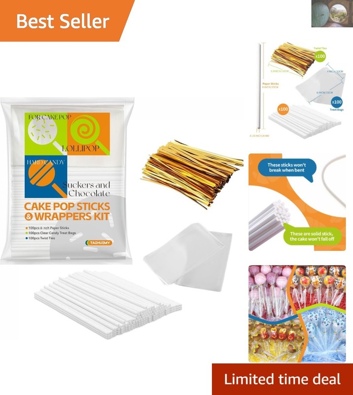 300 Pcs Lollipop & Cake Pop Maker Kit – Sticks, Bags & Twist Ties Included