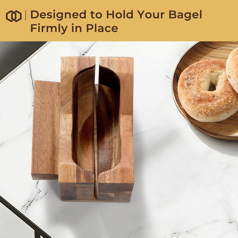 Annie Mia Design Premium Acacia Wood Bagel Slicer For Large Bagel Stylish Ha... gallery