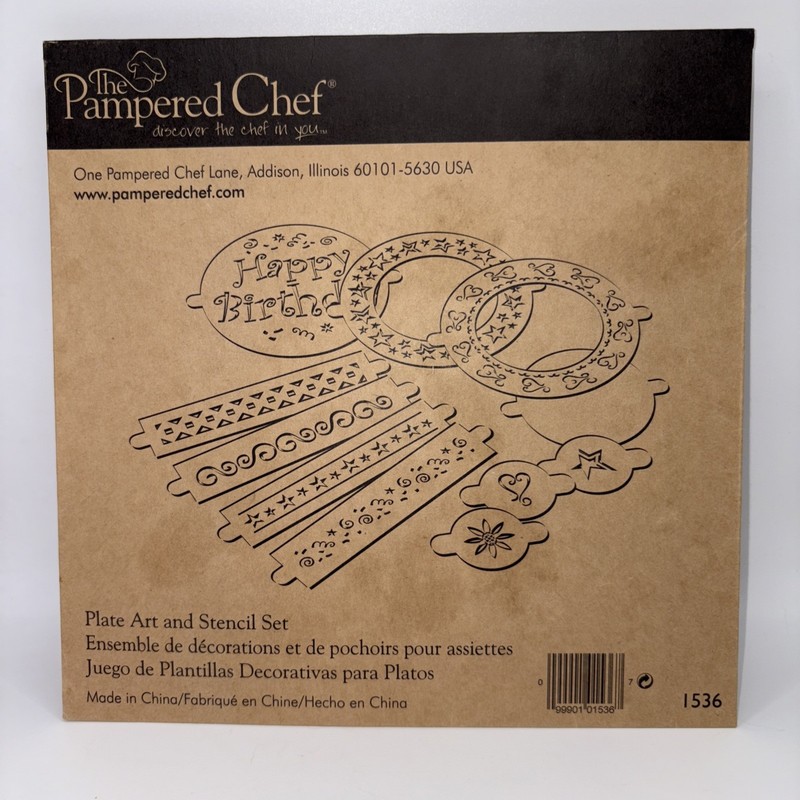 The Pampered Chef Plate Art and Stencil Set #1536 Happy Birthday
