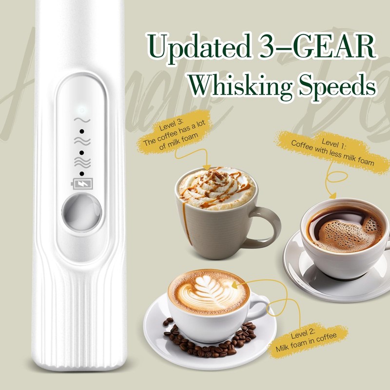 Milk Frother Hand Mixer, Rechargeable Whisk, Cordless Handheld Foam Stirrer w... gallery
