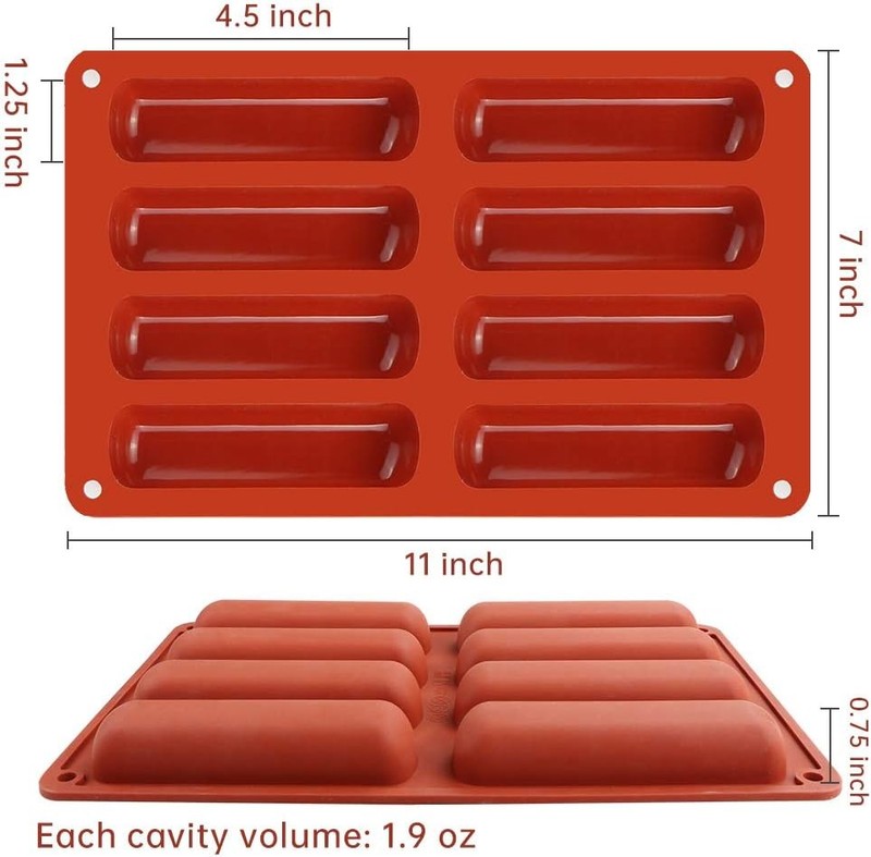 Webake Twinkie Cake Pan Silicone Eclair Mold, 2-Pack Finger Shaped Molds Red gallery