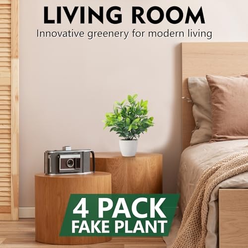 4 Pack Fake Plants Ceramic Mini Artificial Greenery Potted Plants for White gallery