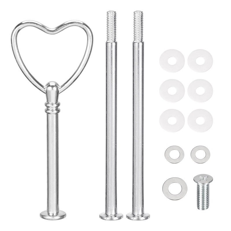 6 Set Cake Tray Stand Handle Plate Hardware Fitting, 3-Tiers Heart Silver