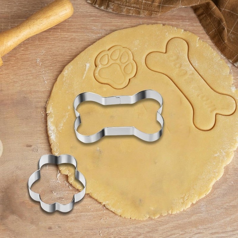Dog Bone Cookie Cutter Set 3 Sizes Stainless Steel with Paw Print for gallery