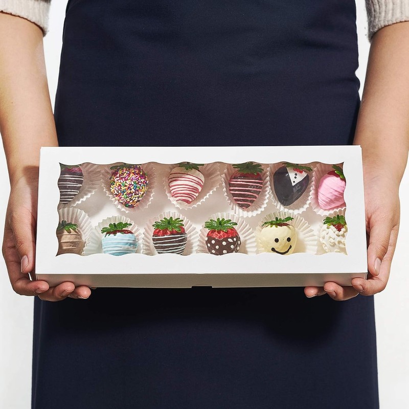 100PCS 12 x 5 x 1.5 inches Auto-Popup One Piece Cookie Boxes with Window, Ba... gallery