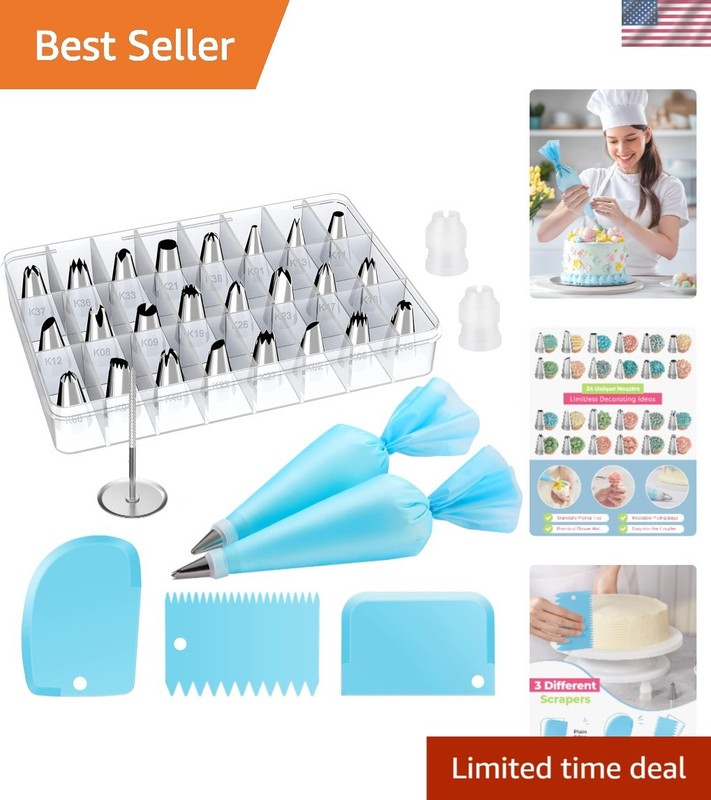 32-Piece Piping Bags and Tips Set with 24 Icing Piping Tips, 2 Reusable Pastr…