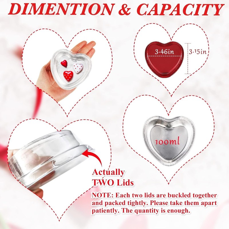 Aluminum Foil Cake Pan Heart Shaped Cupcake Cup with Lids 100 ml/ 3.4 Ounces ... gallery