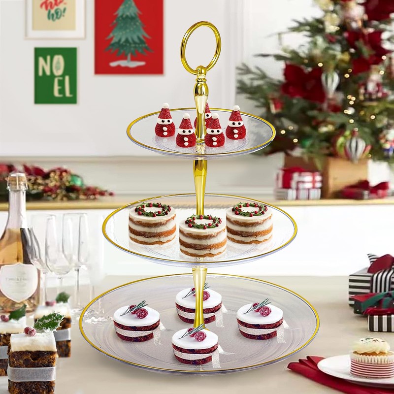 3-Tier Cupcake Stand, Round Plastic Tiered Serving Tray, Cup Cake Tower for B... gallery