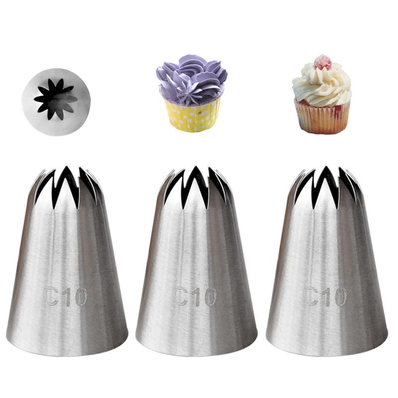 3 PCS Large Closed Star Piping Tip C10 Cake Decorating Churros Meringue Tool