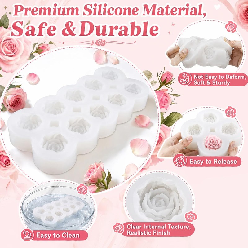 10 Cavity 3D Rose Silicone Mold - Flower Molds Non-Stick 0.35oz Floral Mold f... gallery