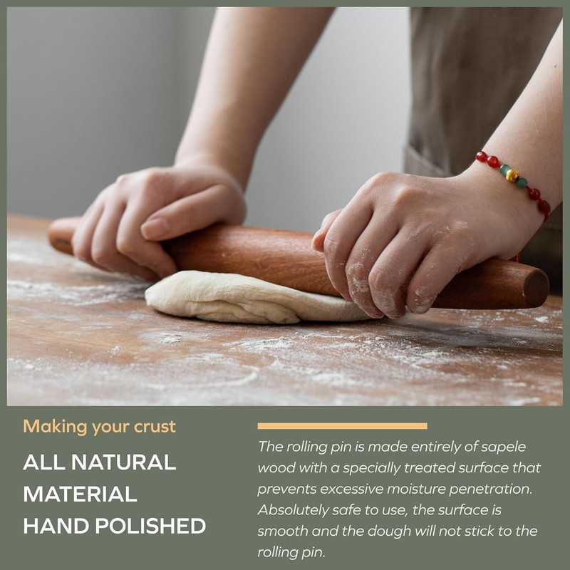 Muso Wood Sapele Wooden French Rolling Pin 15.75in Pin, gallery