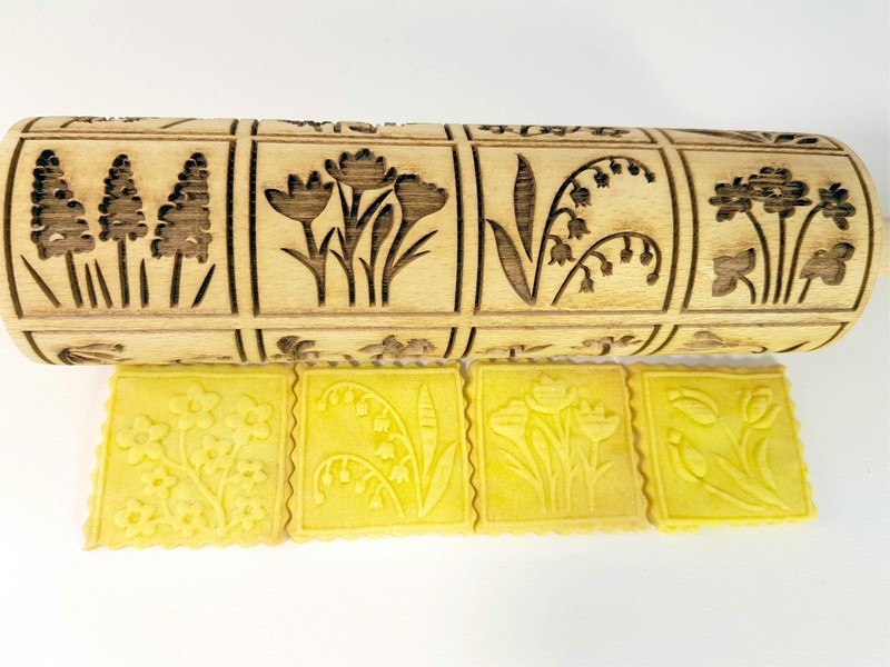 SPRING FLOWERS Embossing Rolling Pin with 16 Different Flowers in Squares. Do... gallery