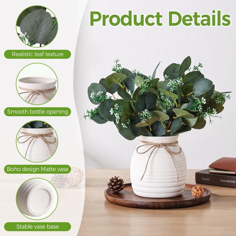 Shanranplus Artificial Eucalyptus In Vase Fake Plants For Home Decor Ceramic gallery