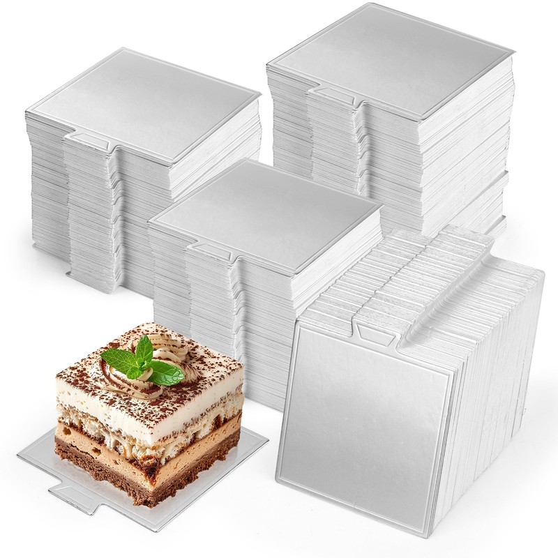 300 Pcs Mini Square Cake Boards 3.5 x 3.3 Inch Silver Square Cake Boards Mous…