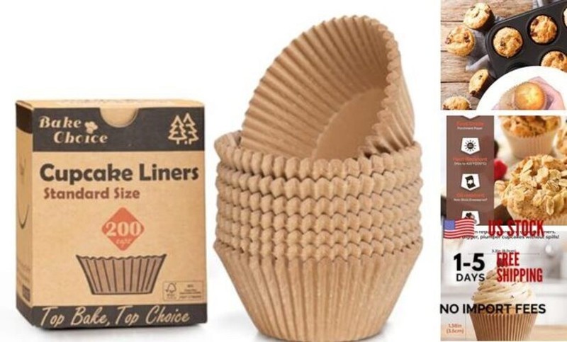 Non-stick 200pcs Standard Cupcake Liners for Baking, Natural, Food Unbleached