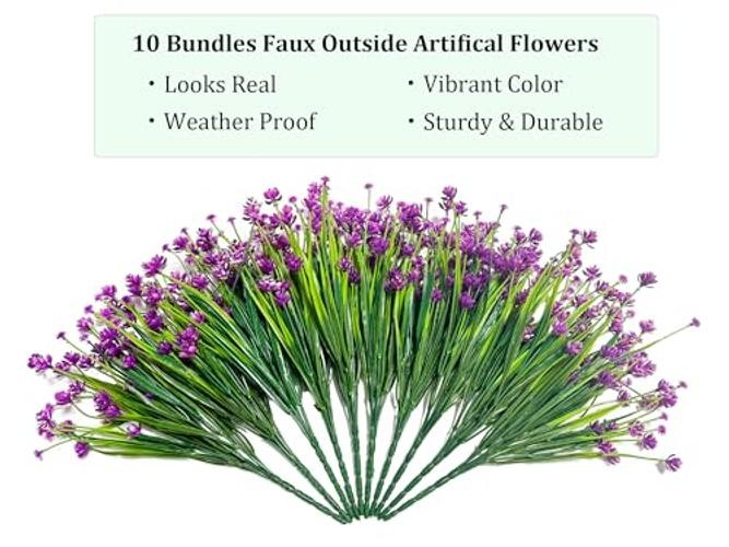 10 Bundles Outdoor Artificial Faux Flowers UV Resistant No Fade Fake Fuchsia gallery