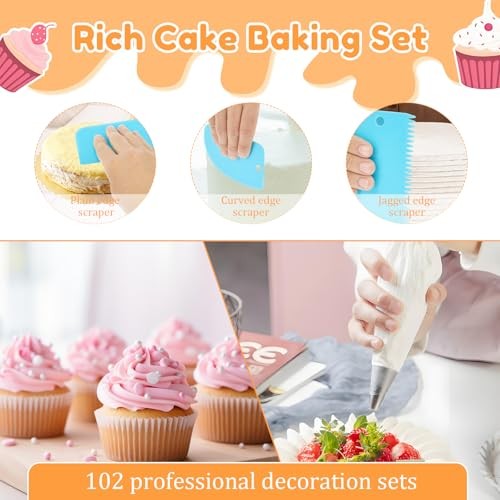 102Pcs Cake Pan Set Cake Decorating Kit with 3 Nonstick Round Springform Silver gallery