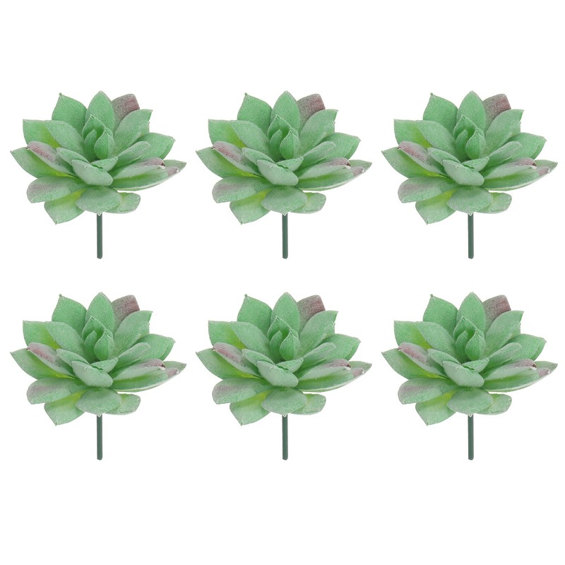 6Set Artificial Succulent Plants Faux Artificial Flocking Lotus Green