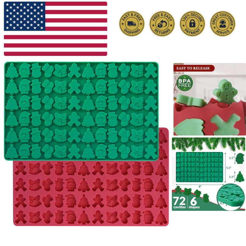 Mini Christmas Candy Molds, Silicone 72 Cavity Chocolate Mold, Tree Santa Sno...