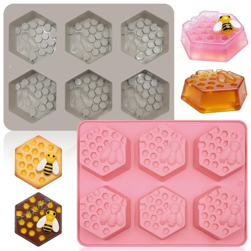 2 Pcs Bee Silicone Molds Bee Soap Molds Honeycomb Chocolate Mold Honeycomb Ca…