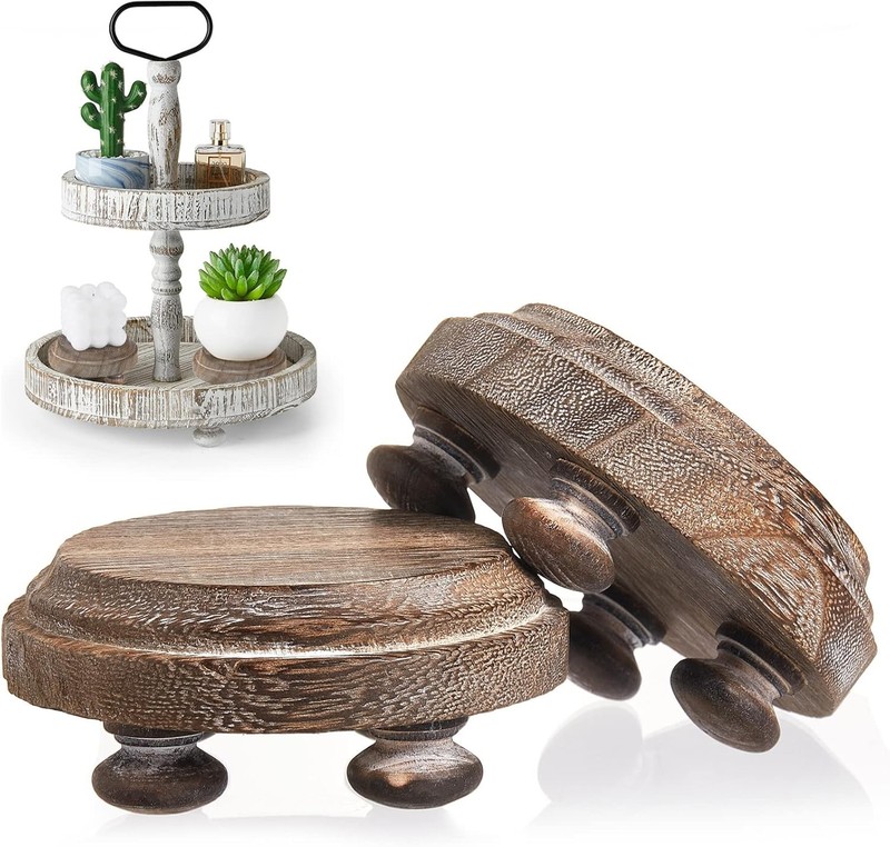 2 Pieces Wood Risers Decor Farmhouse Wood Rustic Pedestal Stand Pedestal Mini