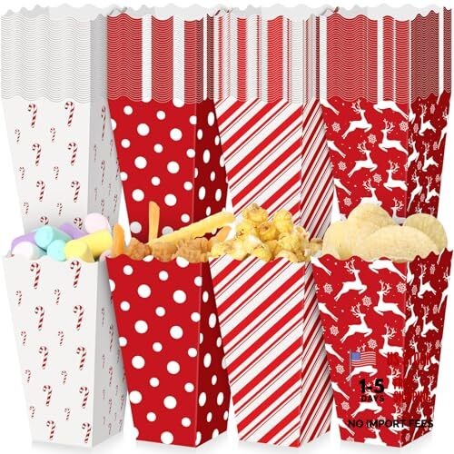 Pcs Christmas Popcorn Boxes Red and White Paper Popcorn Buckets Reindeer 100