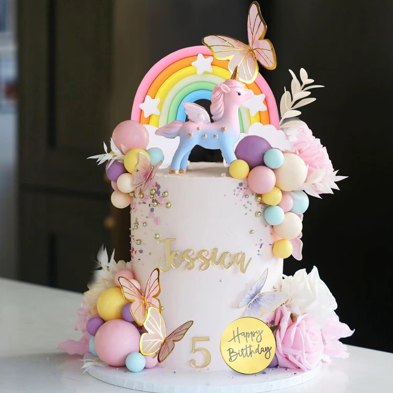47PCS Unicorn Rainbow Cake Topper Unicorn with Rainbow Butterflies gallery