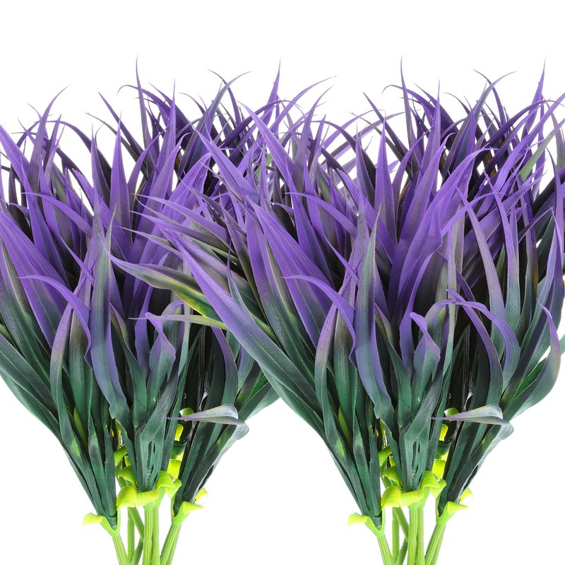 18″ Artificial Fake Plants Grass, 12Pcs Plastic Outdoor Fake Grass, Purple Green