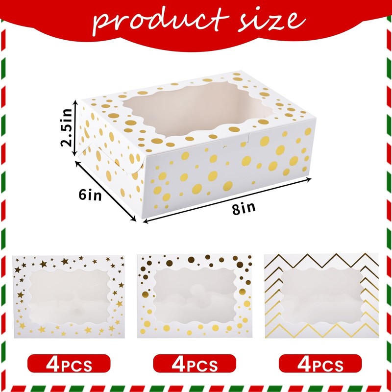 12 PCS Christmas Cookie Boxes 8x6x2.5 Inch White Bakery Window Treat Pastry gallery