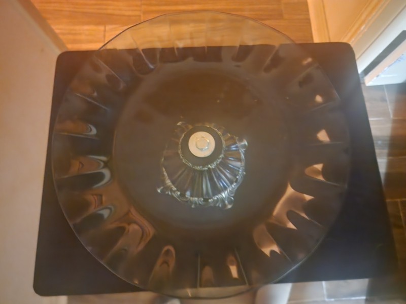 Vintage Glass Pedestal Desert And Cake Stand With Center Screw, Washer And Nut gallery