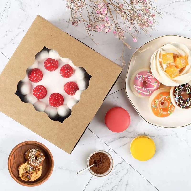 6x6x3-Small- Bakery-Boxes-with-Window-Brown-Cookie-Boxes-Kraft-Treat-Boxes-Ch... gallery