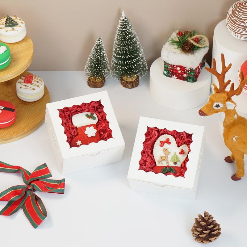 100 Pack Cookie Boxes 4x4x2 Inch Bakery Boxes with window Treat Box Chocolate... gallery