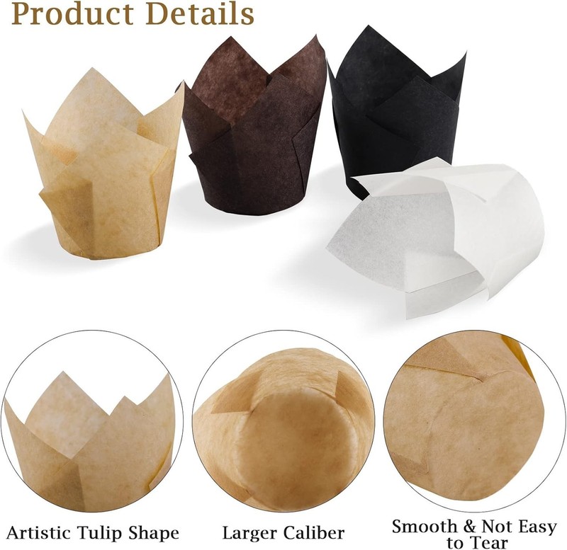 Mini Tulip Cupcake Liners, Greaseproof Baking Cups, 200 Pieces, Brown White gallery