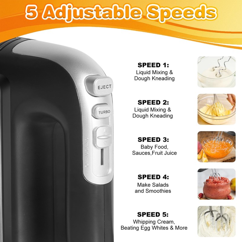 5Speed 400W Hand Mixer Electric Handheld Turbo Eject 5 Attachments Baking gallery
