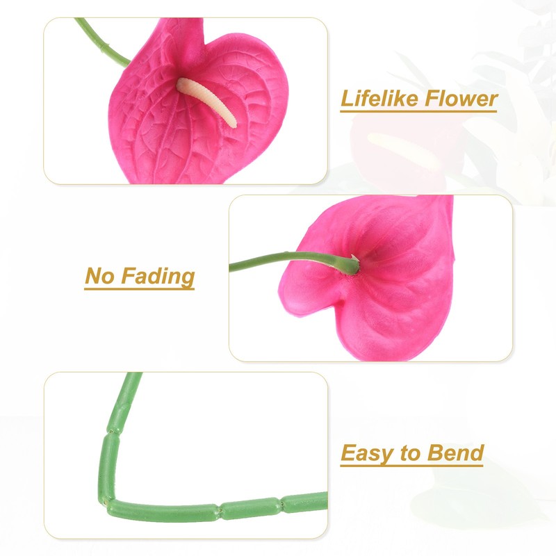 6Pcs, 13" Artificial Anthurium Lily Flowers Floral Bouquet Decor Dark Pink gallery