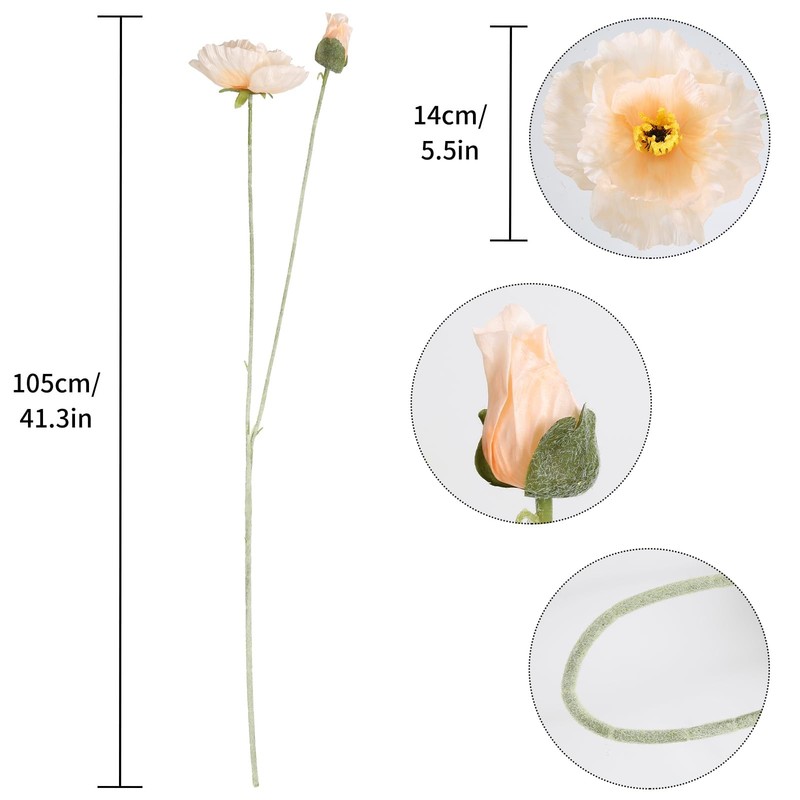 Fqueelvys Poppy Silk Flowers6Pcs Fake Poppy Flowers 41.3In Long Stem Poppies gallery