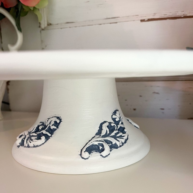 French Country Patisserie & Roses Cake Plate / Stand Riser Grain Sack Stripe gallery