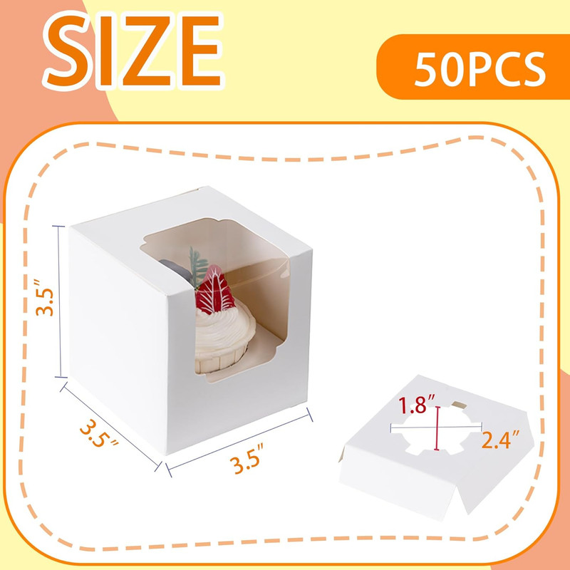 BOOMIBOO 50 Pack Individual Cupcake Containers, Cupcake Boxes with Window, Food gallery