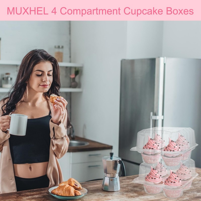 MUXHEL 50 Pcs Cupcake Boxes 4 Count, Clear Plastic Cupcake Container Stackabl... gallery