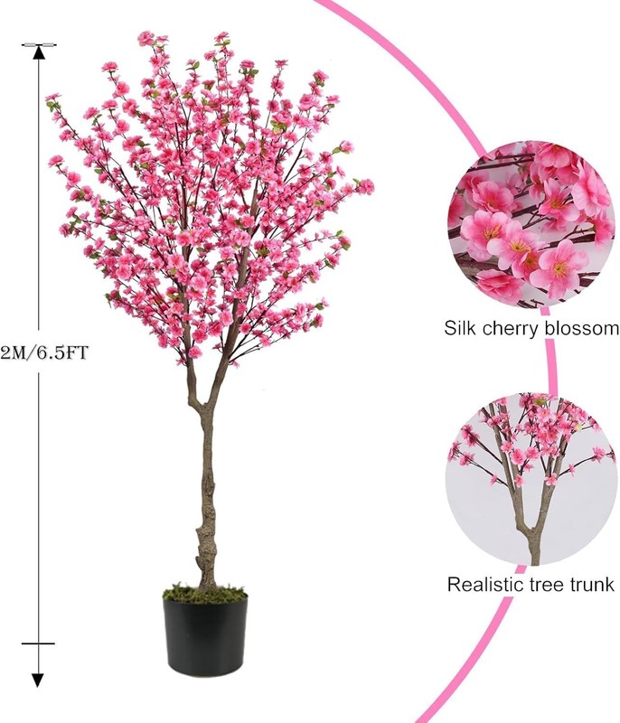 Huaesin 6.5Ft Artificial Cherry Blossom Tree 32 Branches Pink Silk Flowers For gallery