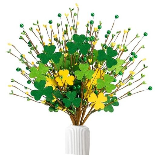 St.Patrick’s Day 8 Pcs Shamrock Berry Stems Artificial Wooden Shamrock Picks