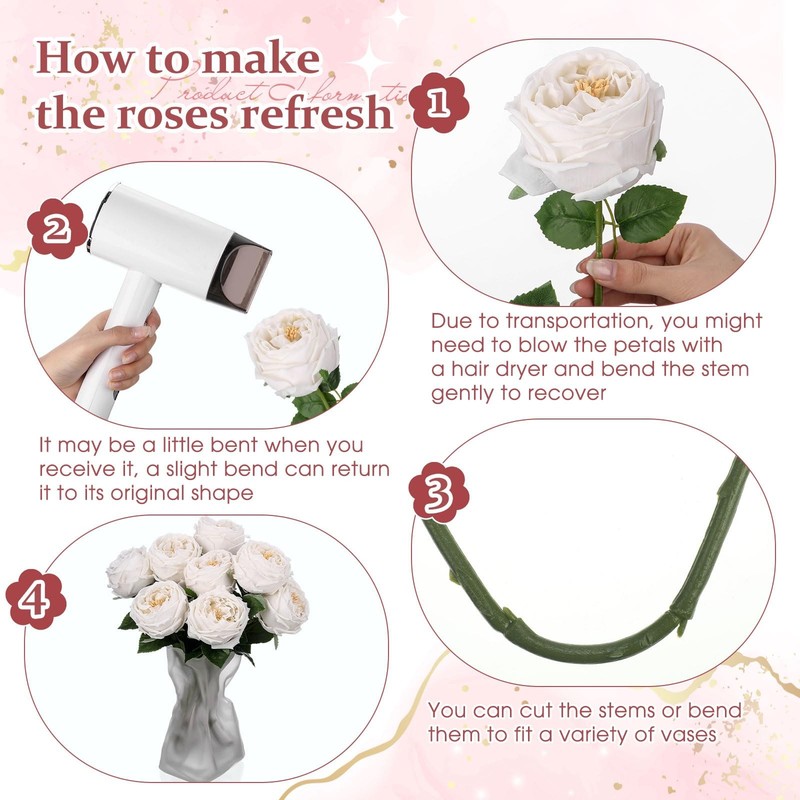 Daifunli 10Pcs Real Lifelike Peonies Artificial Flowers Faux Austin Rose Long gallery